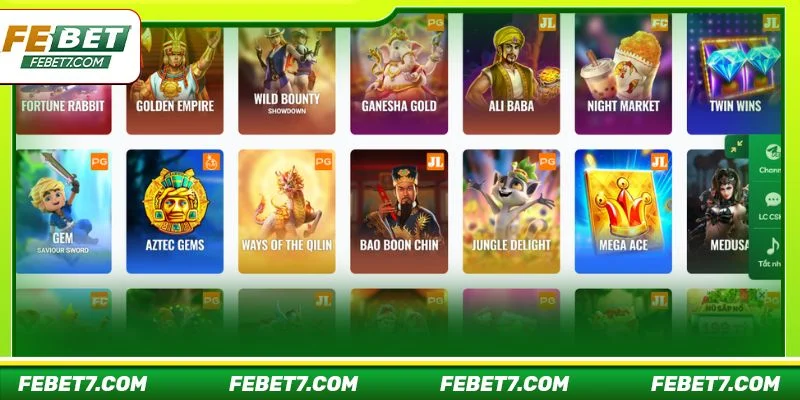 Sảnh game slot PG tại FEBET có hơn 200 trò chơi độc đáo