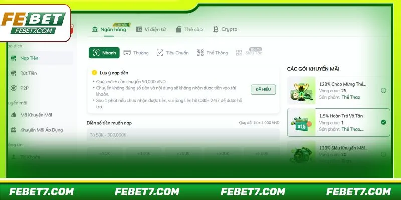 Quy trình nạp tiền FEBET vô cùng nhanh chóng và an toàn cho mọi người chơi
